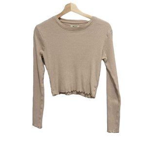 Madewell Ribbed Long Sleeve Cropped Baby Tee with Lettuce Hem Size Small